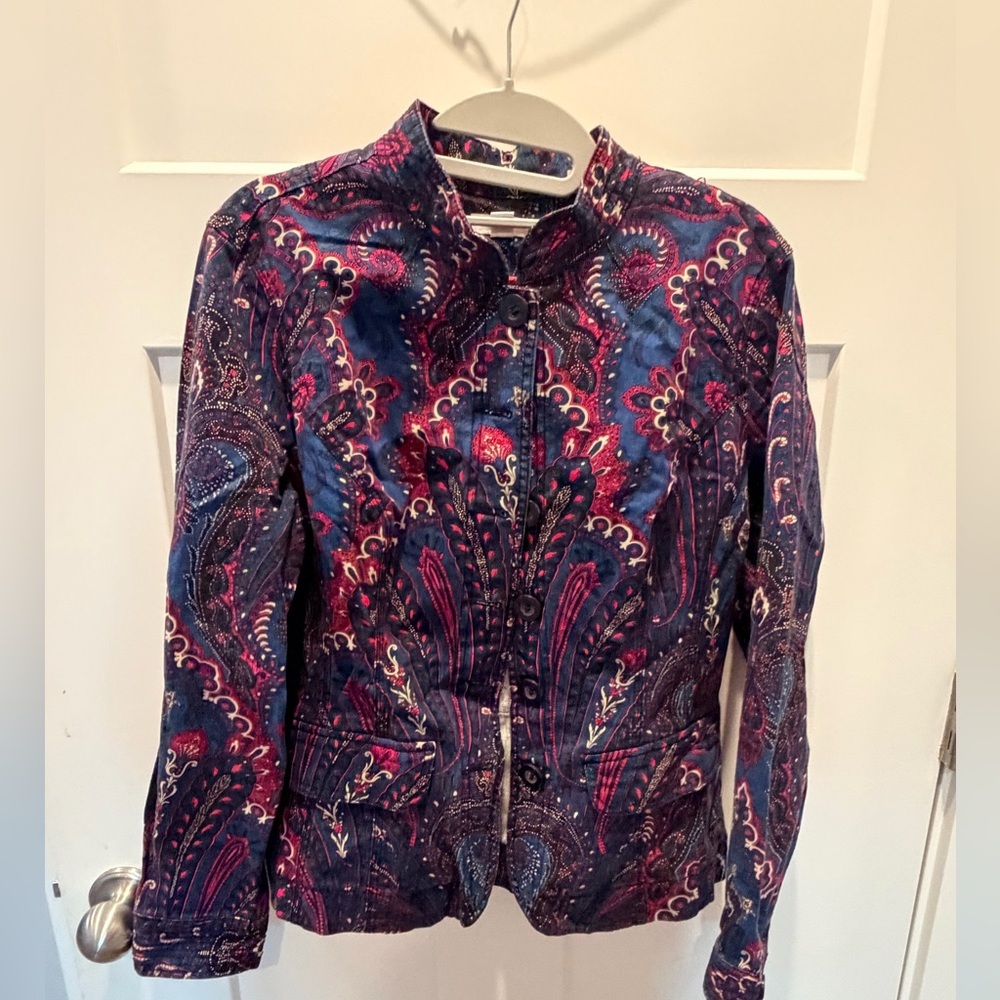 Coldwater Creek Paisley Zip Jacket Size M Navy Pink Lightweight Statement Print - Picture 1 of 9